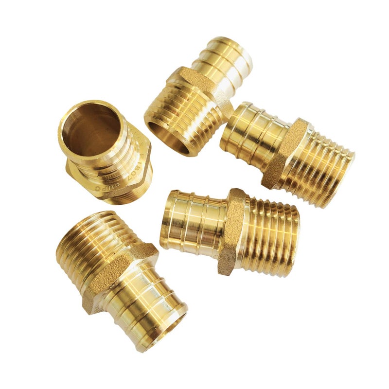 EFIELD (Pack of 5) EFIELD Pex Barb Crimp Brass Fittings 3/4 Inch x 1/2 Inch Male NPT Adapter, ASTM F1807,(PEX1807026) - Image 1